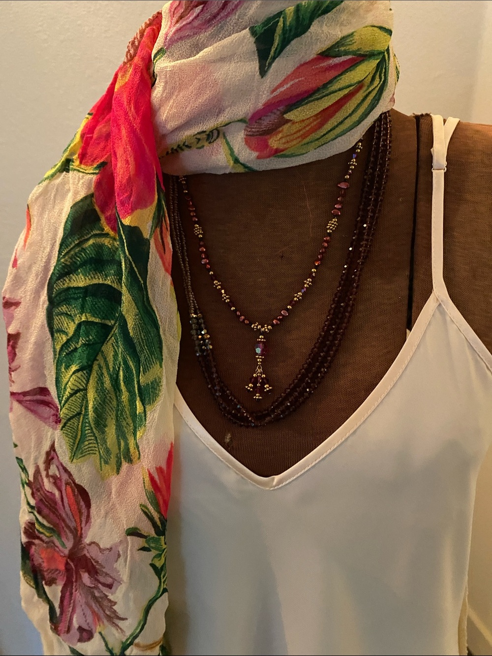 Elegant Gold & deep rose Beaded Jewelry , Bracelet & Earrings 2necklaces